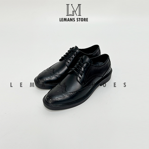 Giày Tây Nam Công Sở Cao Cấp Derby Wingtip LEMANS Black giày derby Bảo Hành 24 Tháng