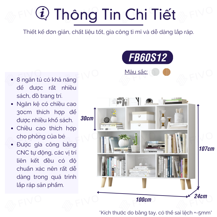 Tủ Sách Gỗ MDF FIVO FB60 Thiết Kế Hiện Đại - Hàng Chính Hãng