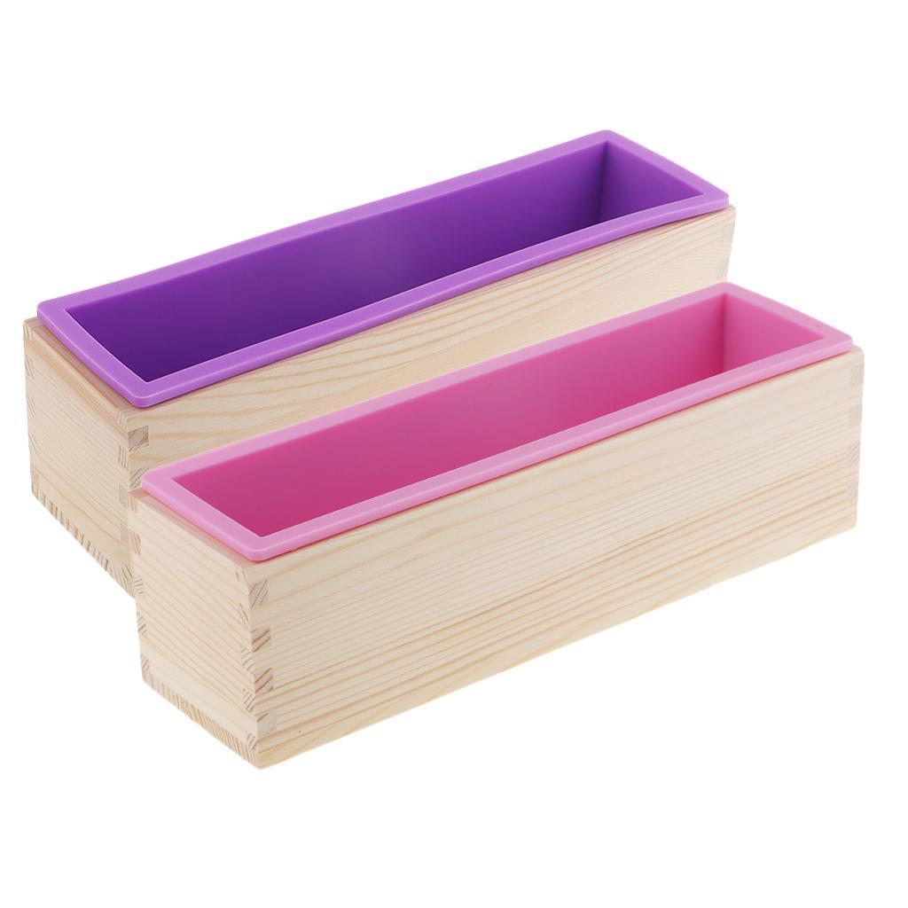 Flexible Rectangular Silicone Soap Loaf Mold with Wood Box for Handmade Soap Making Supplies, Also for DIY Chocolate, Cake, Bread, Toast Baking