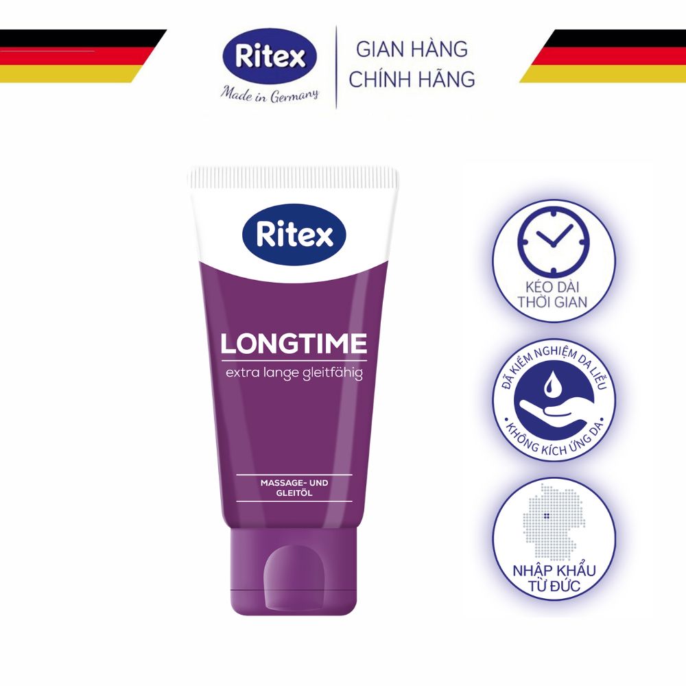 Gel bôi trơn kéo dài thời gian Ritex Longtime,thân dầu mát xa, dùng được cho LGBT, tuýp 50ml