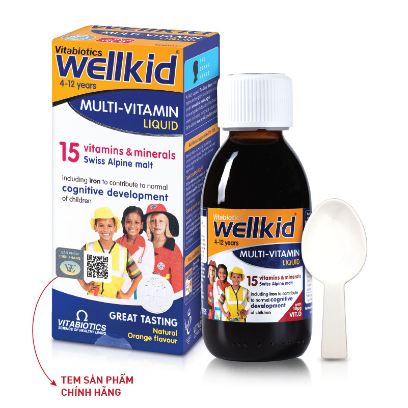 Thực phẩm bảo vệ sức khỏe WELLKID Multi-Vitamin Liquid – Hỗ trợ Nâng cao sức đề kháng - HÀNG CHÍNH HÃNG - CÓ TEM CHÍNH HÃNG - Chai 150 ml - KÈM QUÀ TẶNG