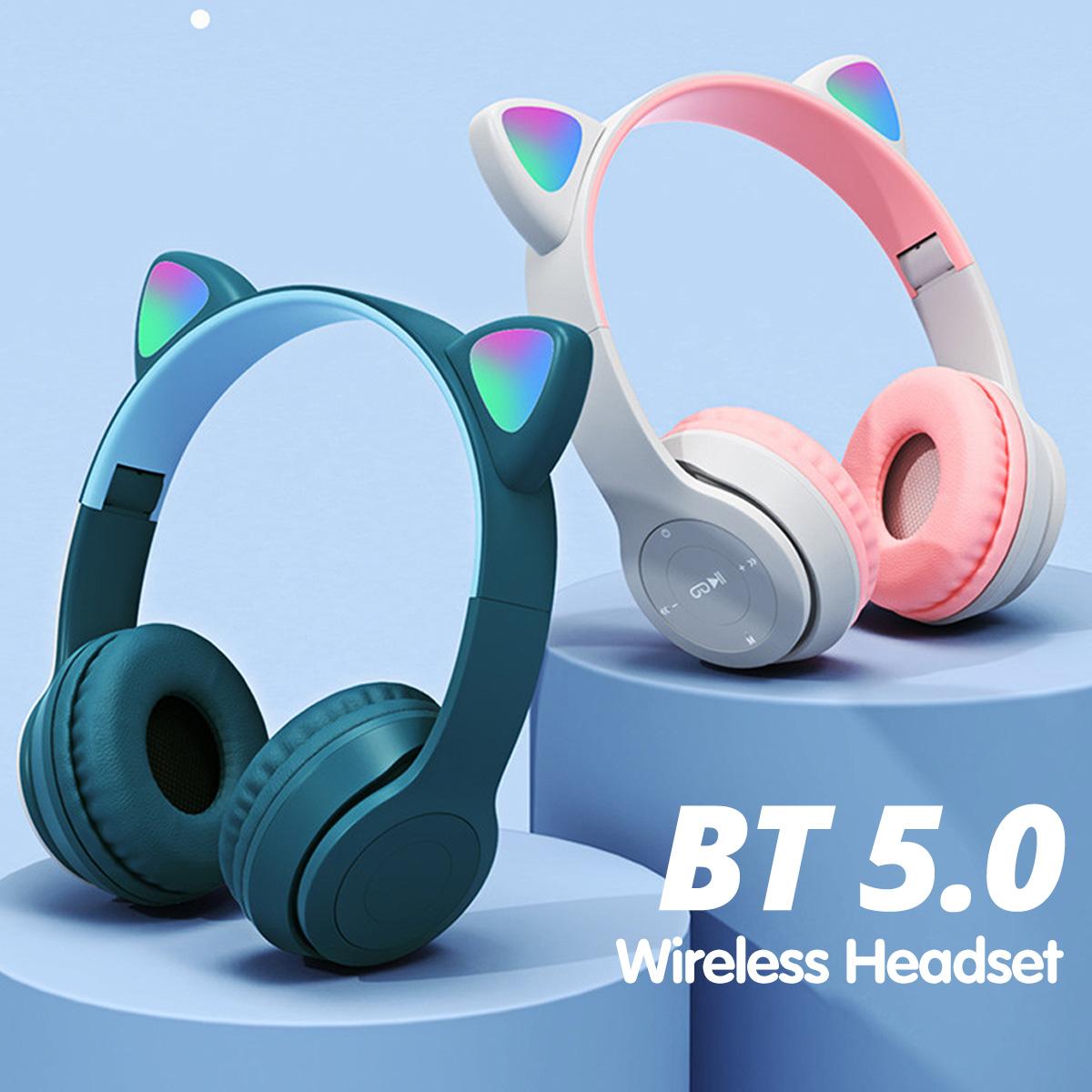 Đèn LED Mèo Tai Tai Nghe Không Dây Bluetooth-Tương Thích Tai Nghe Chụp Tai Trẻ Em Tặng Tai Nghe Có Mic Loại Bỏ Tiếng Ồn Cho Học Tập Trực Tuyến