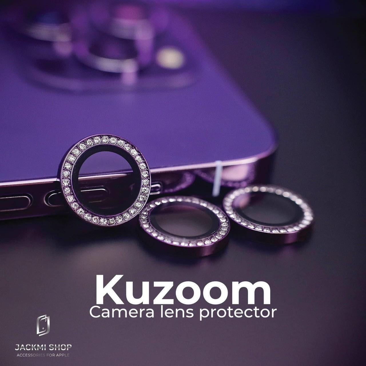 Hình ảnh Bộ miếng dán kính cường lưc Kuzoom Camera Diamond đính đá cho iPhone 14 Pro/ 14 Pro Max - Hàng Nhập Khẩu