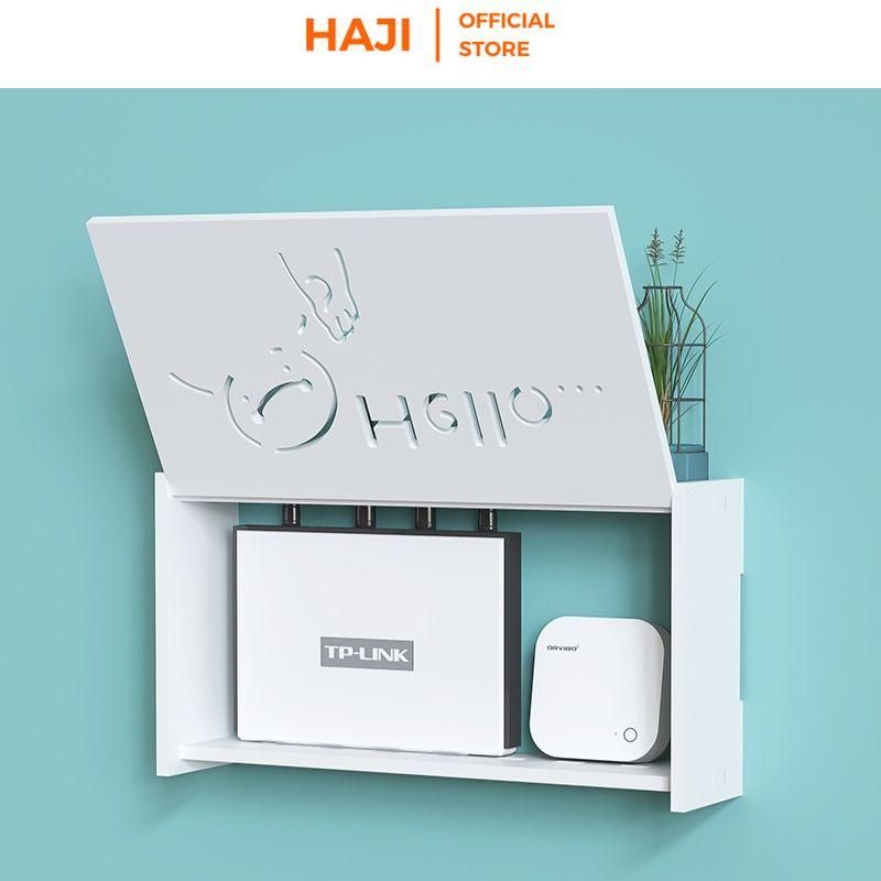 Kệ wifi treo tường HAJI hình mèo ú dễ thương, Kệ trang trí gỗ nhựa PVC chịu lực tốt, an toàn, bền, không cần khoan D345