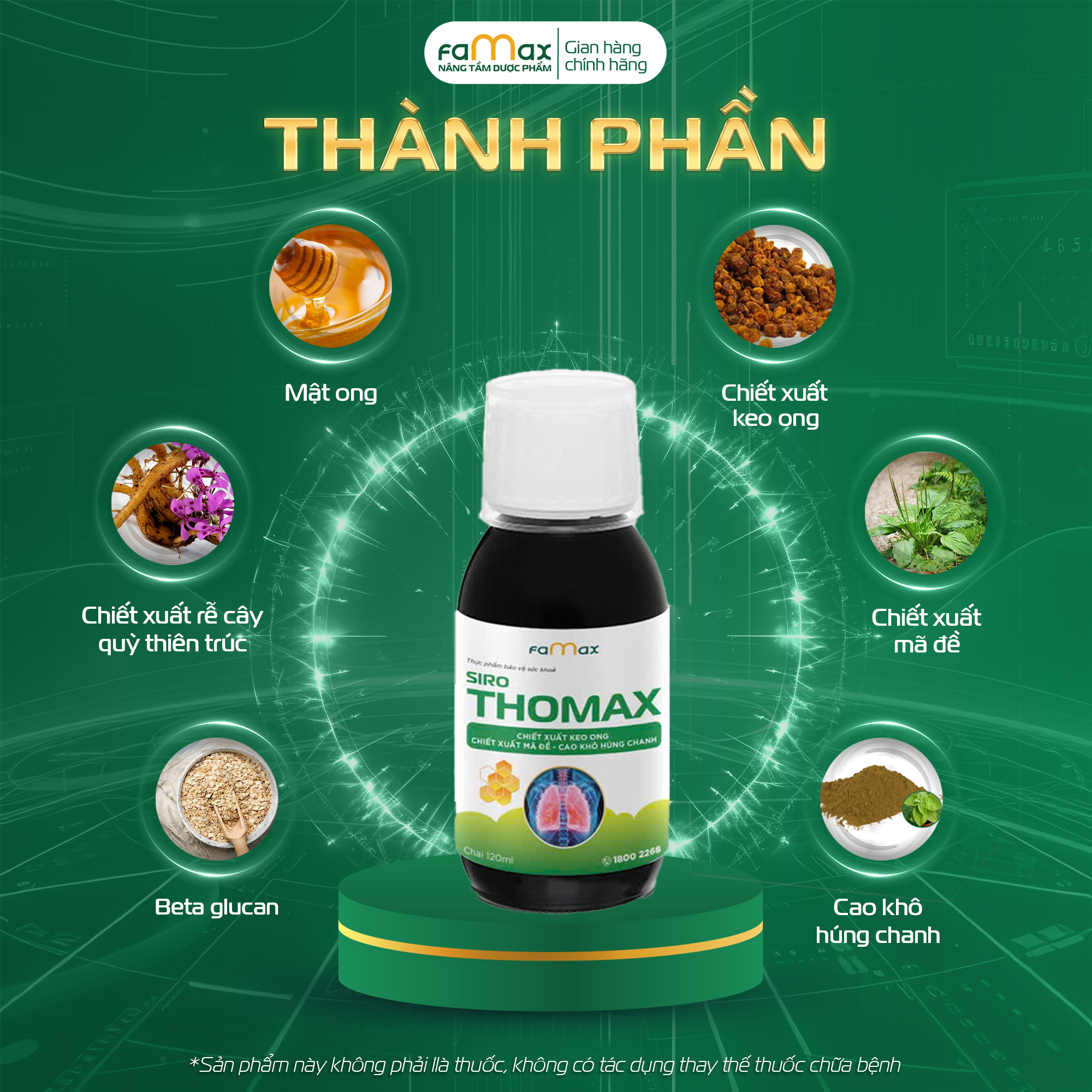 [FAMAX] Combo 3 lọ Siro Thomax 120ml giảm ho, giảm đờm, bổ phế, đau rát họng, khản tiếng do viêm họng, viêm phế quản