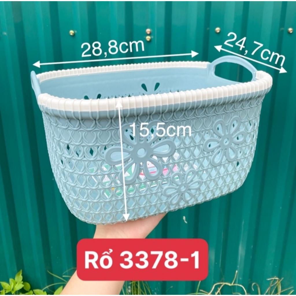 Rổ nhựa giả đan mây có quai cầm size nhỏ - Giỏ Hàn xinh xắn