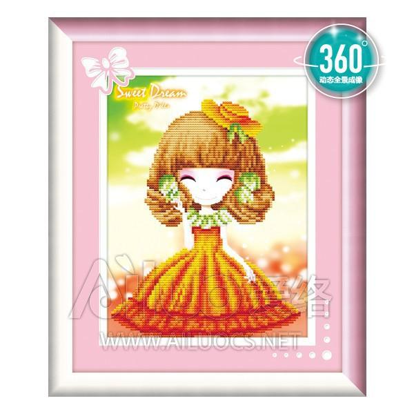 Tranh đá chibi đáng yêu đầm cam 71585 - kích thước: 31 * 38cm. (TRANH CHƯA LÀM)