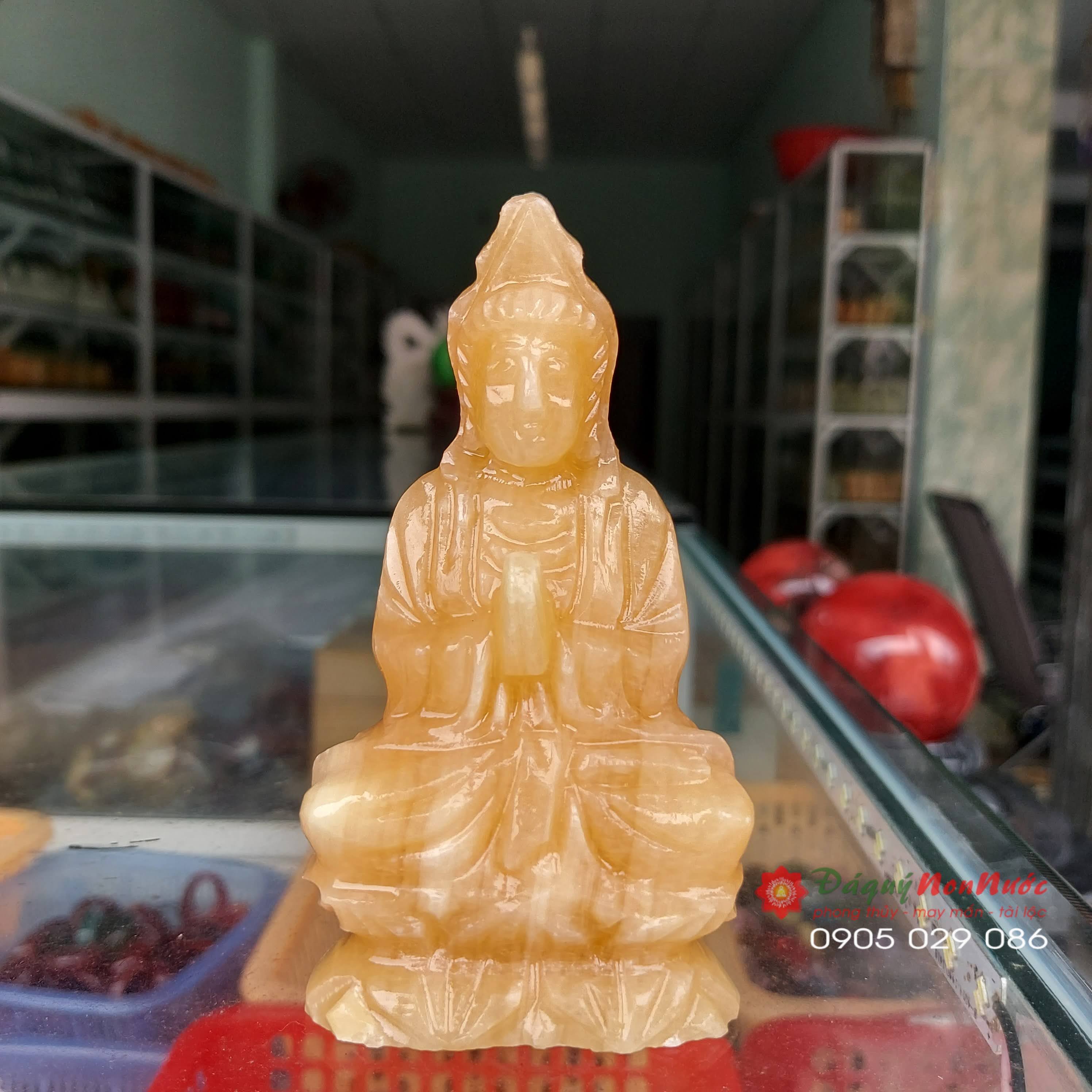 Tượng Phật quan âm đá ngọc hoàng long 10cm - đá Non Nước