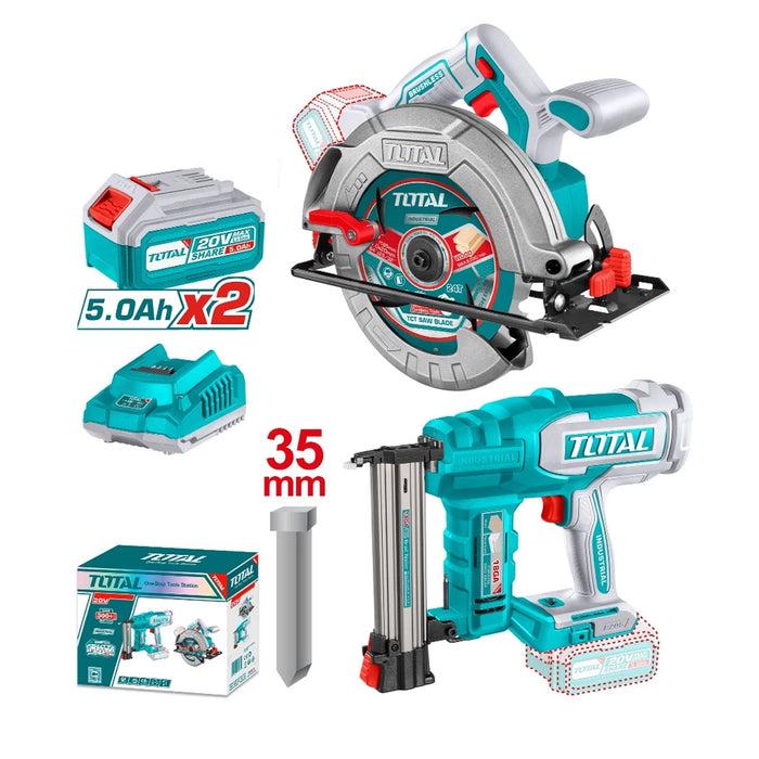 BỘ COMBO MÁY BẮN ĐINH TCBNLI2005 &amp; MÁY CƯA ĐĨA TRÒN KHÔNG CHỔI THAN TSLI1851 DÙNG PIN 20V TOTAL TOSLI240866 - HÀNG CHÍNH HÃNG