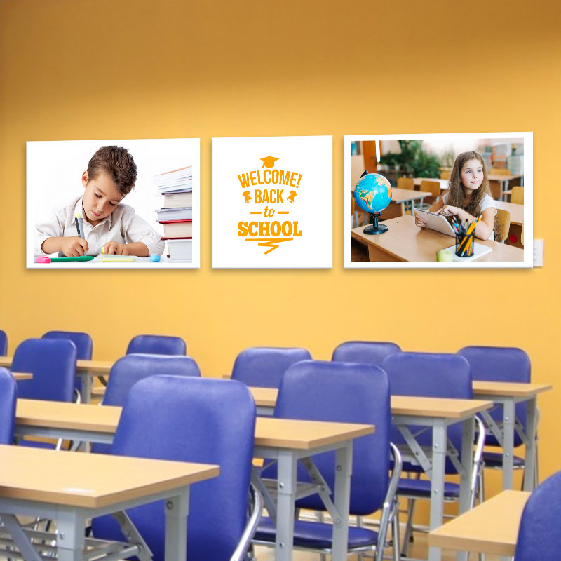 Bộ 3 tranh treo lớp học sáng "Bé khám phá thế giới" W2199