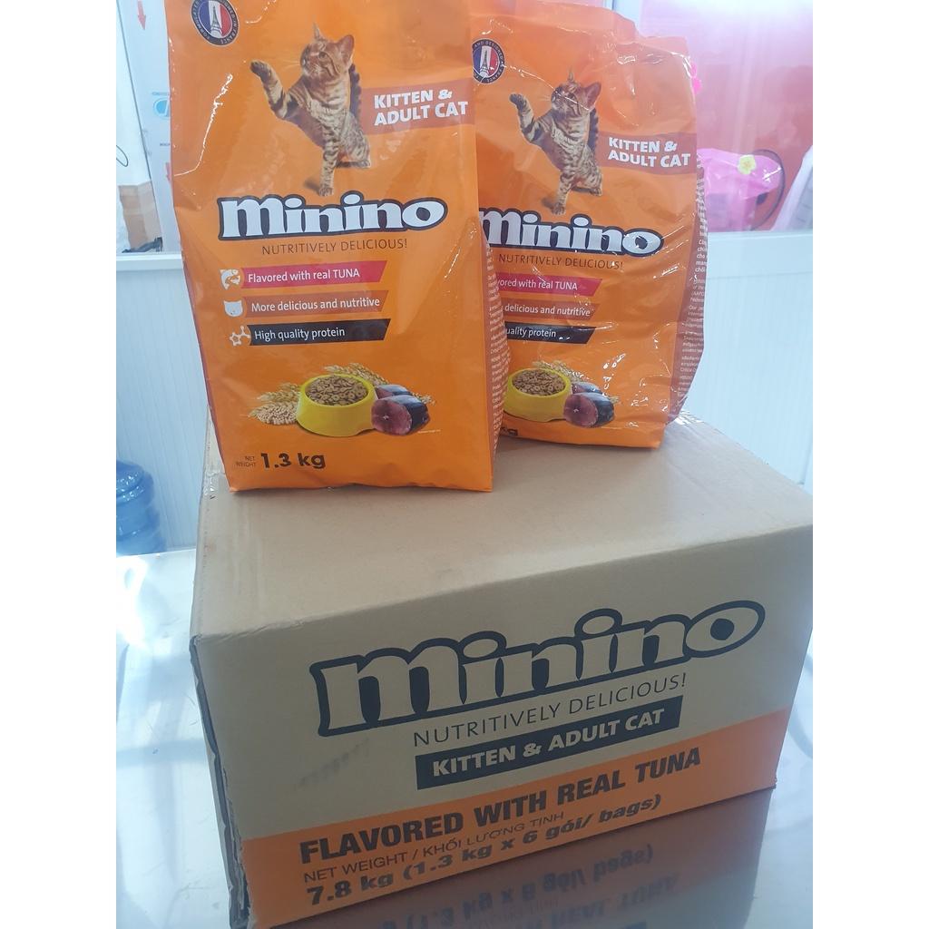 Thức ăn cho mèo con &amp; mèo trưởng thành Minino Tuna Flavored vị cá ngừ THÙNG 6 gói 1.3kg