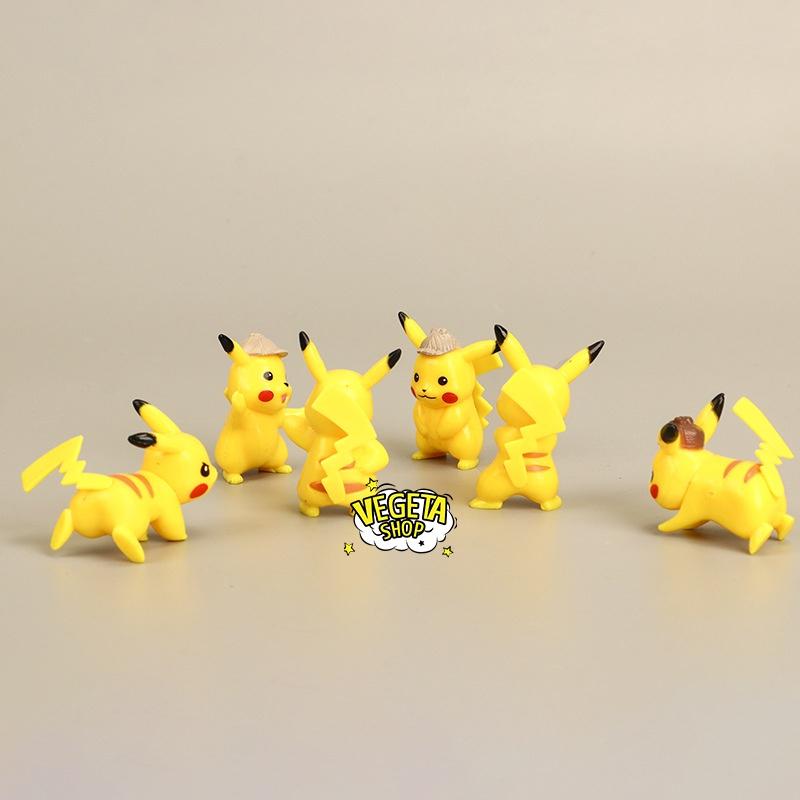 Mô hình Pikachu - Trọn bộ 6 mô hình Pikachu thám tử cực dễ thương - Cao khoảng 3.5 ~ 5cm