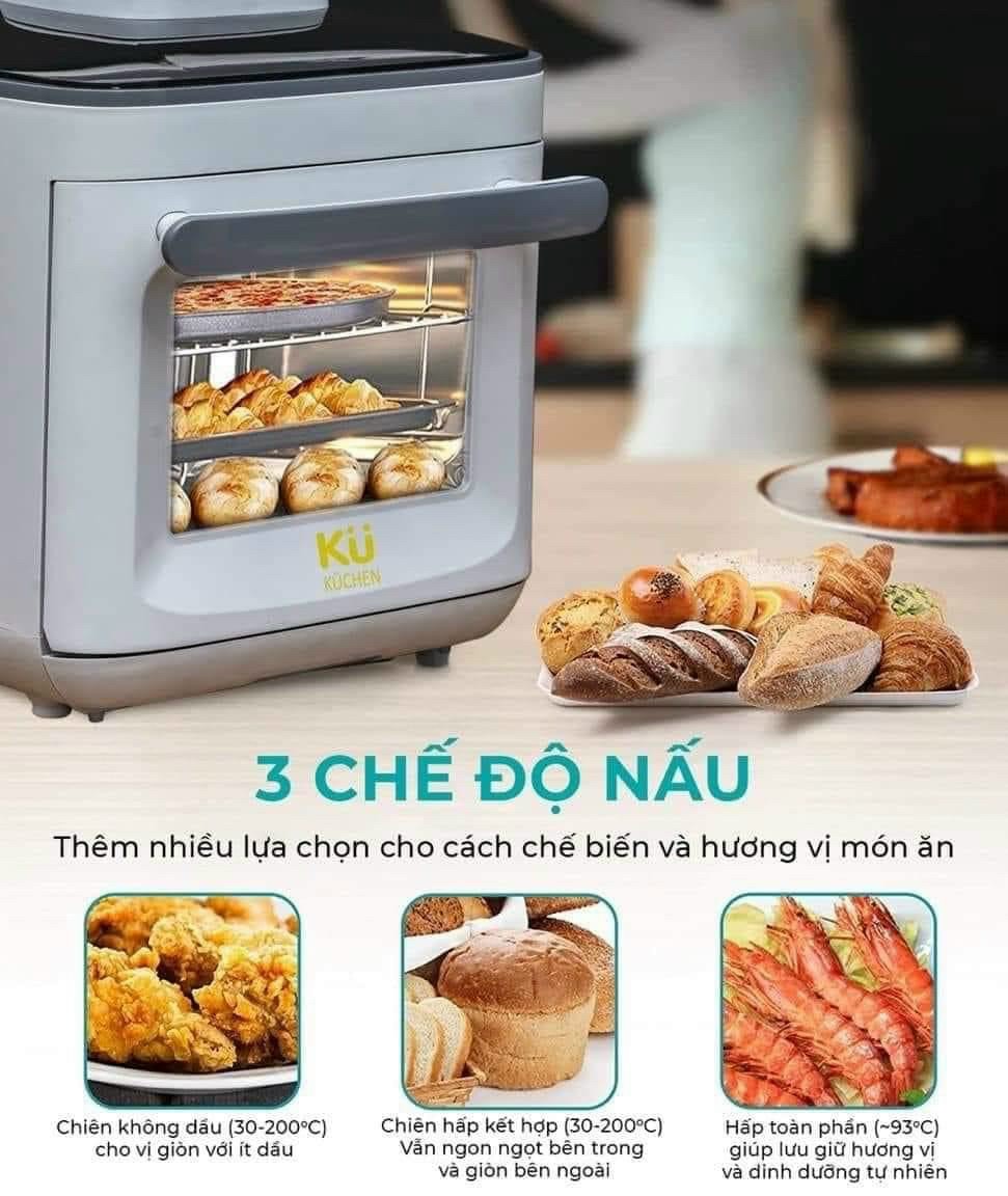 Nồi Chiên Không Dầu Kết Hợp Nồi Hấp - KUCHEN - KUPCL2218 - 15 Lít - Hàng chính hãng