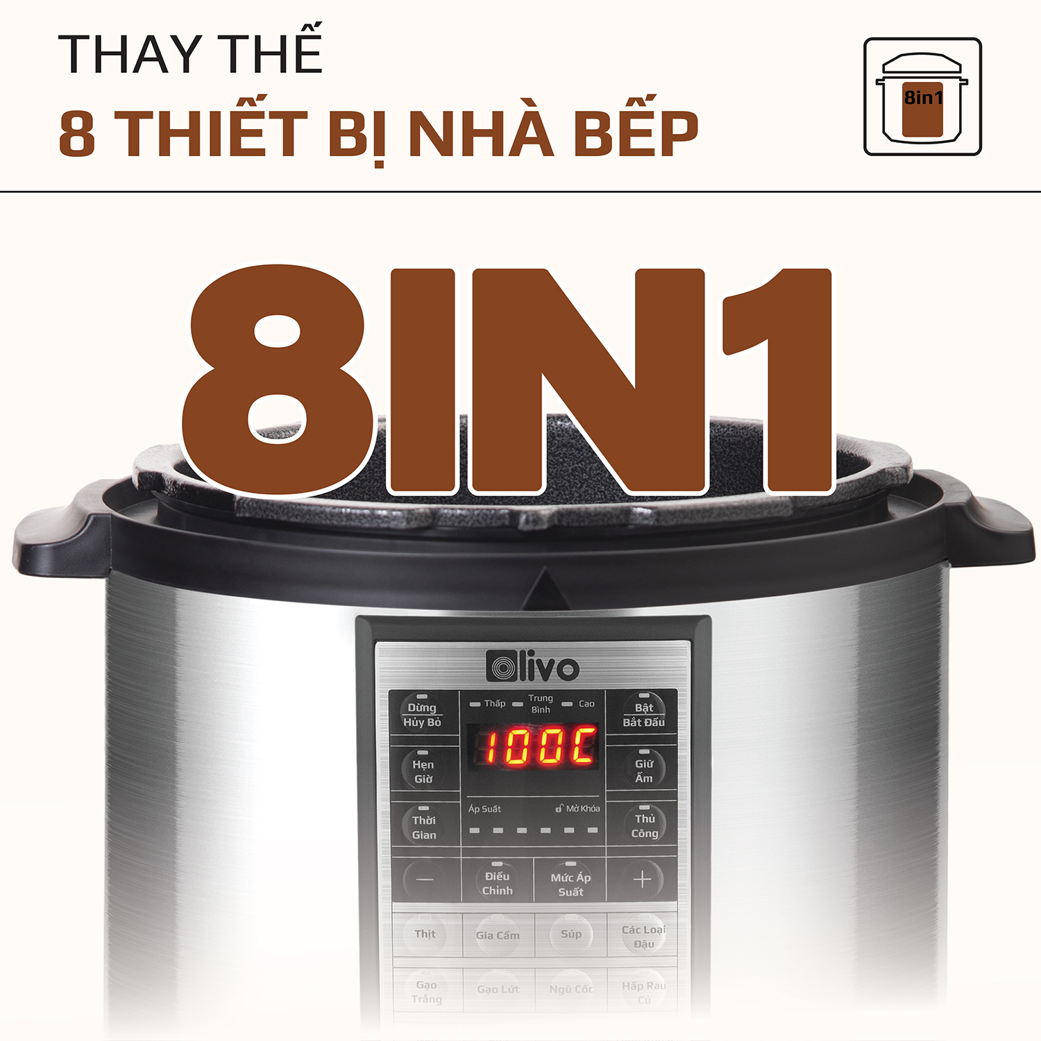Nồi áp suất điện Olivo PC60 - 16 chức năng - 6 lít - 1.000W - BH 2 năm