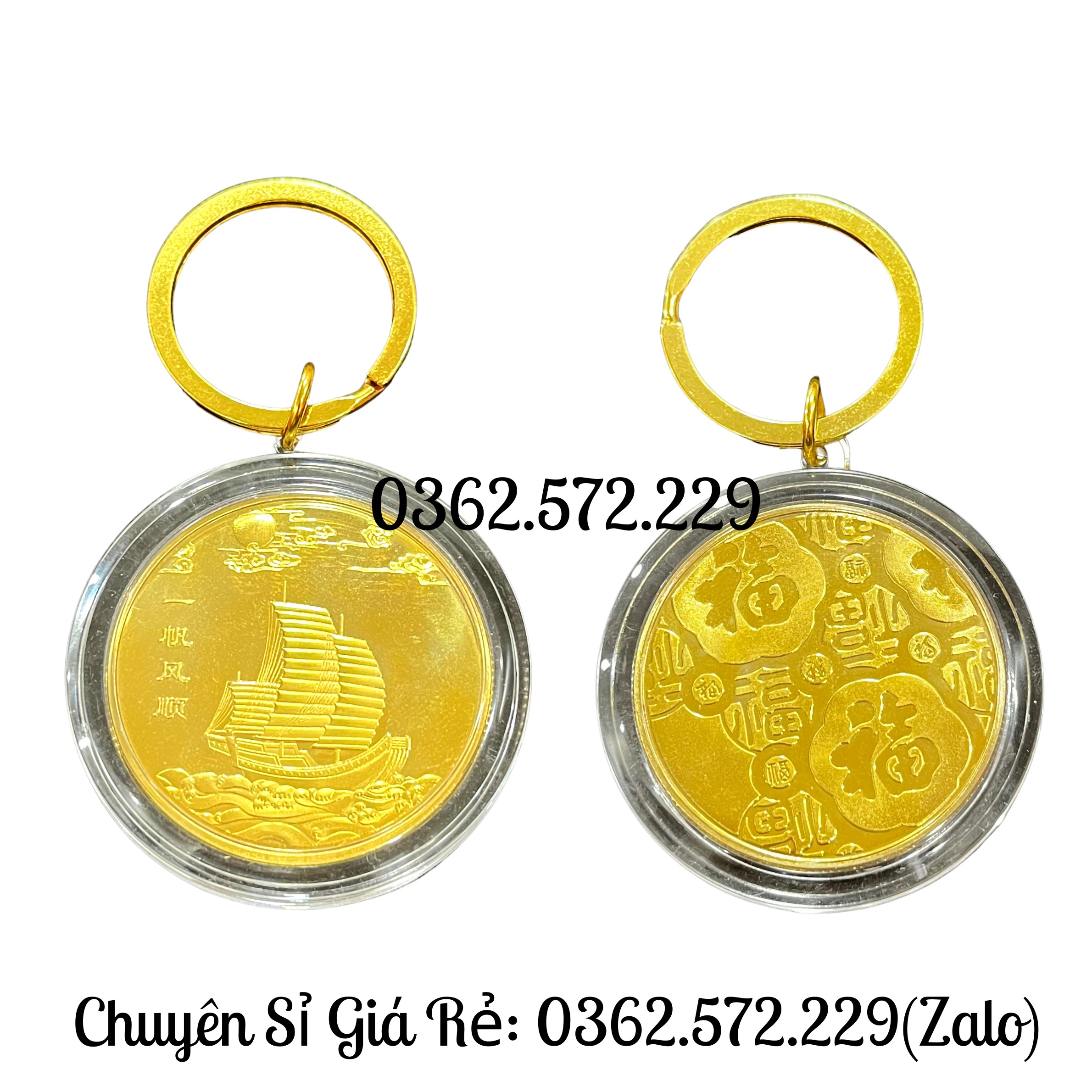 Xu May Mắn Thuận Buồm Xuôi Gió bằng niken mạ màu vàng phong thủy .Tặng Kèm Móc Khóa Và Túi Gấm Phúc Lộc