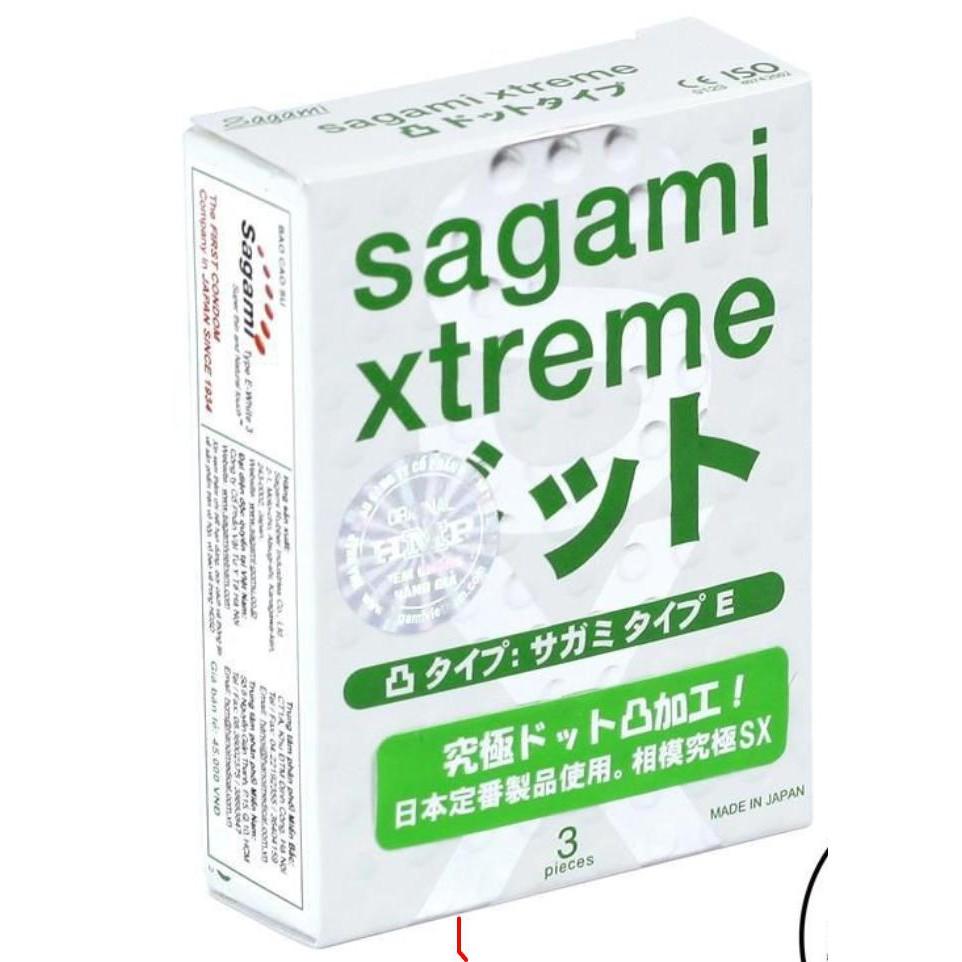 Bao cao su Sagami Xtreme White gai bi, siêu mỏng, ôm khít, không mùi - Xuất xứ Nhật Bản, Hộp 3 chiếc