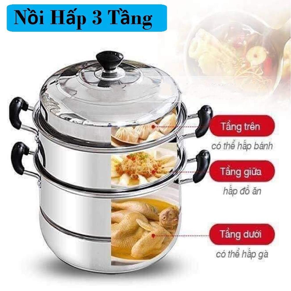 Nồi Hấp Inox Đa Năng 3 TẦNG 28CM Dùng Cho Cả Bếp Từ Và Bếp Ga