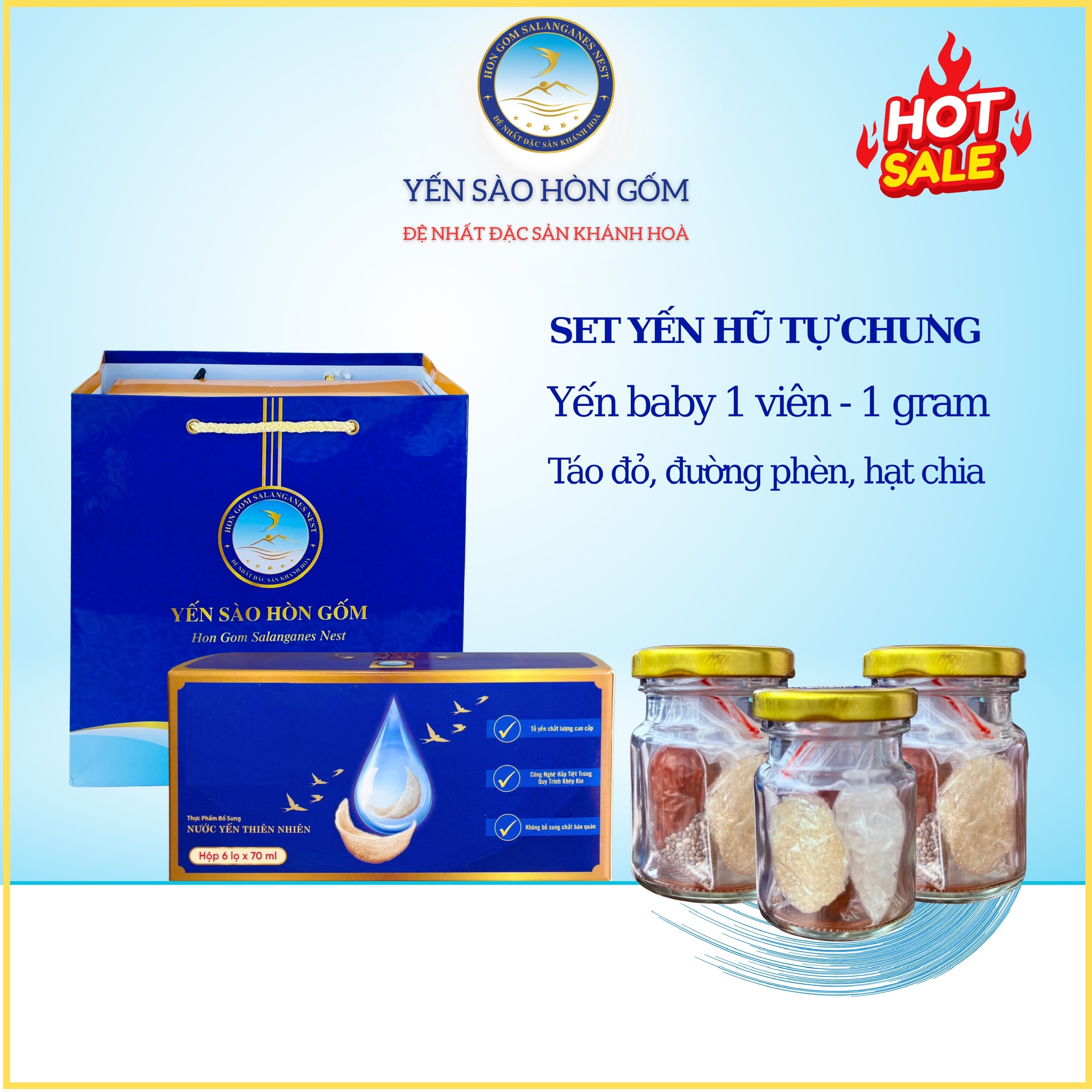 Yến Hũ Tự Chưng Nguyên Chất (Tặng nguyên liệu) Set 6,12 hũ - Yến Sào Hòn Gốm Khánh Hoà - HGK NEST