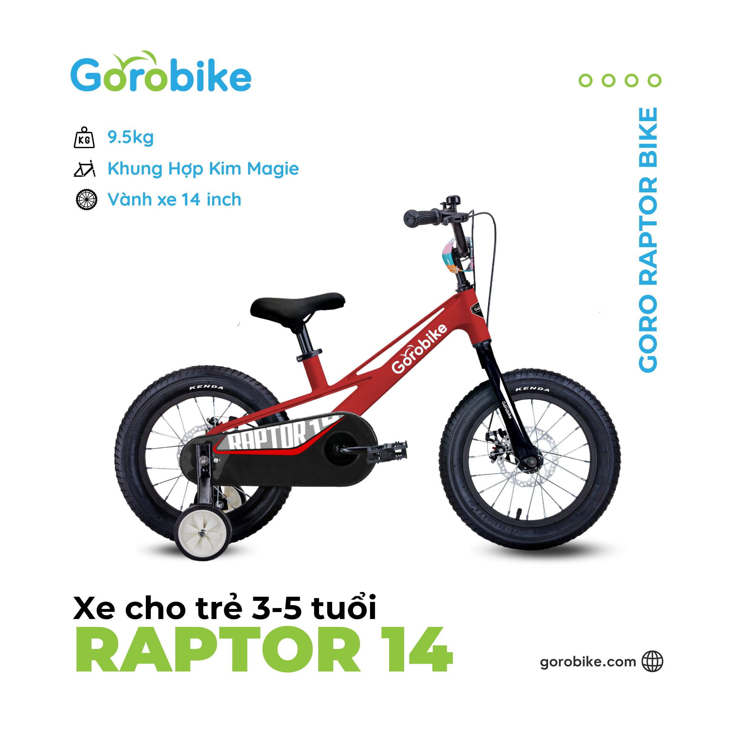 Xe Đạp Thể Thao Trẻ Em Raptor 14 - Bánh 14 inch (cho trẻ 3 - 5 Tuổi/ Cao 90-115Cm)