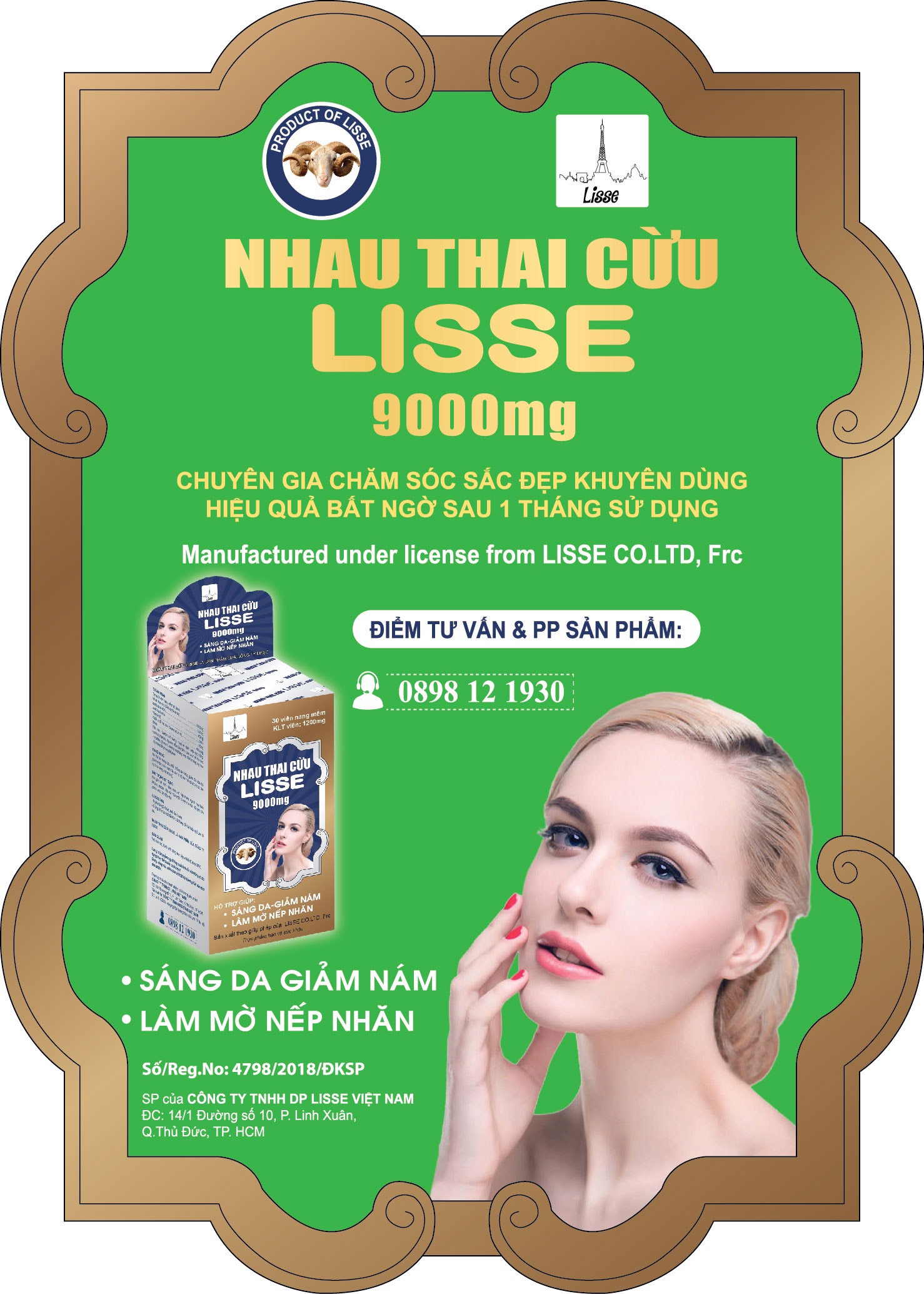 Lisse ￼NHAU THAI CỪU 9000mg - (Hộp 30 viên )- Sáng Da, Mờ Nám , Nếp Nhăn .