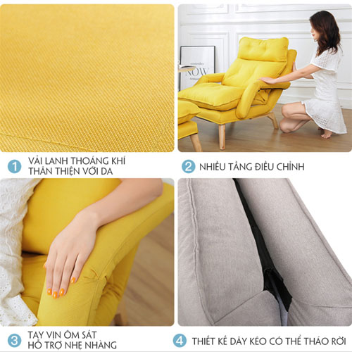 Ghế sofa thư giãn nghỉ ngơi, sofa phòng khách phòng ngủ điều chỉnh lưng ghế 180 độ dễ dàng vệ sinh