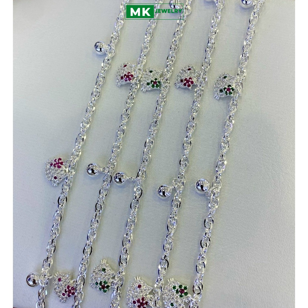Lắc tay bạc cho trẻ em, lắc tay bạc đính đá bạc ta, vòng tay bạc hình mèo kitty - MK Jewelry