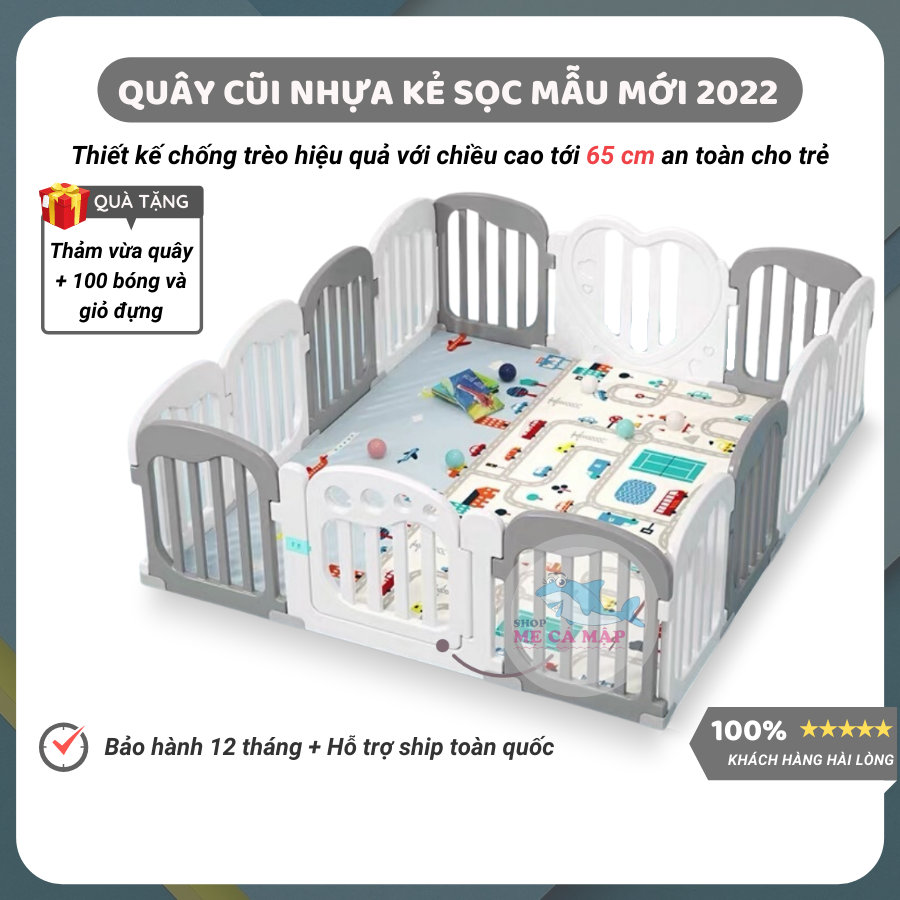 Quây cũi nhựa cao 65cm tặng THẢM DÀY và 100 BÓNG, quây bóng nhựa an tâm cho bố mẹ