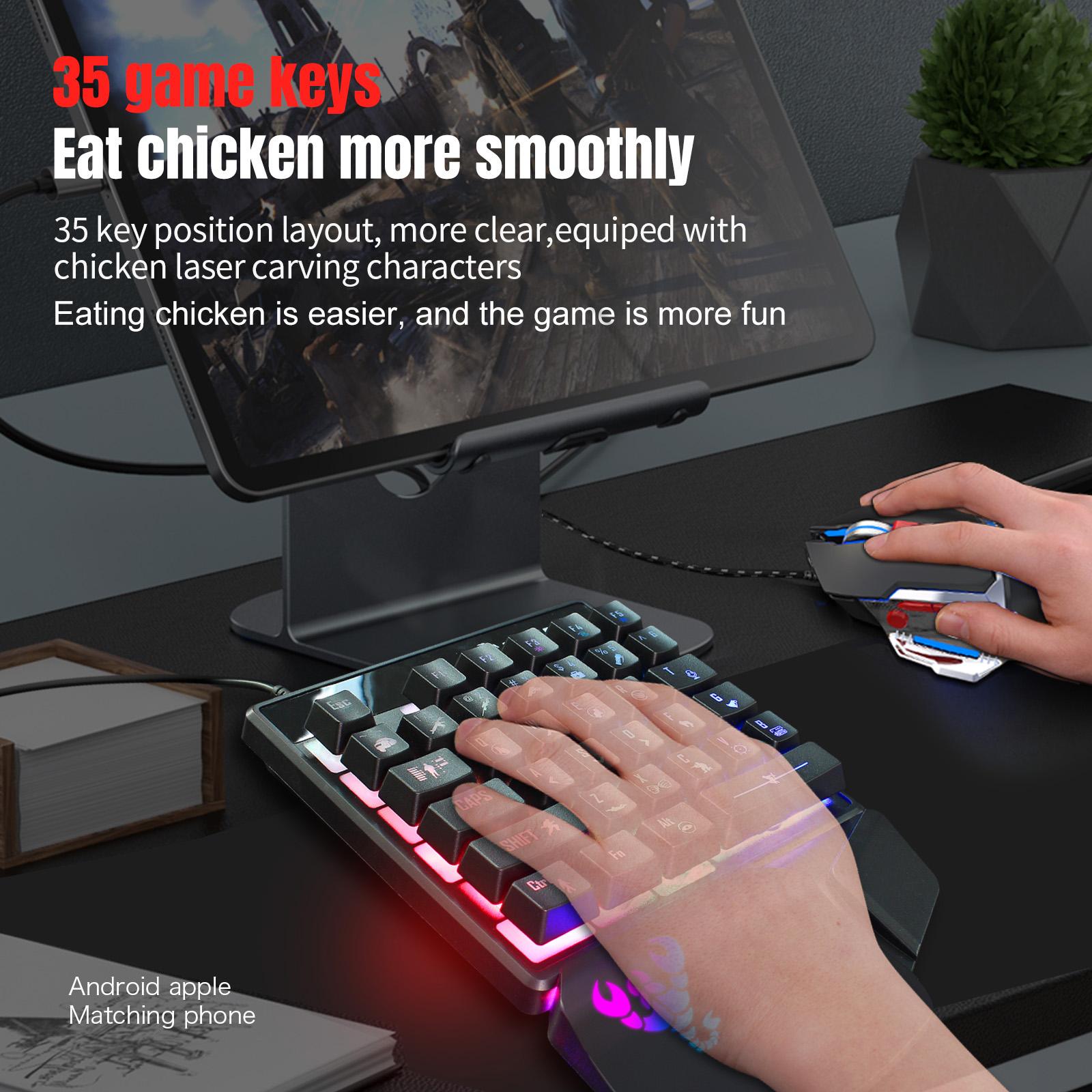 HXSJ V400 One-handed Game Keyboard Wired Keyboard Streaming Color RGB light Ergonomic Hand Rest Keyboard Black