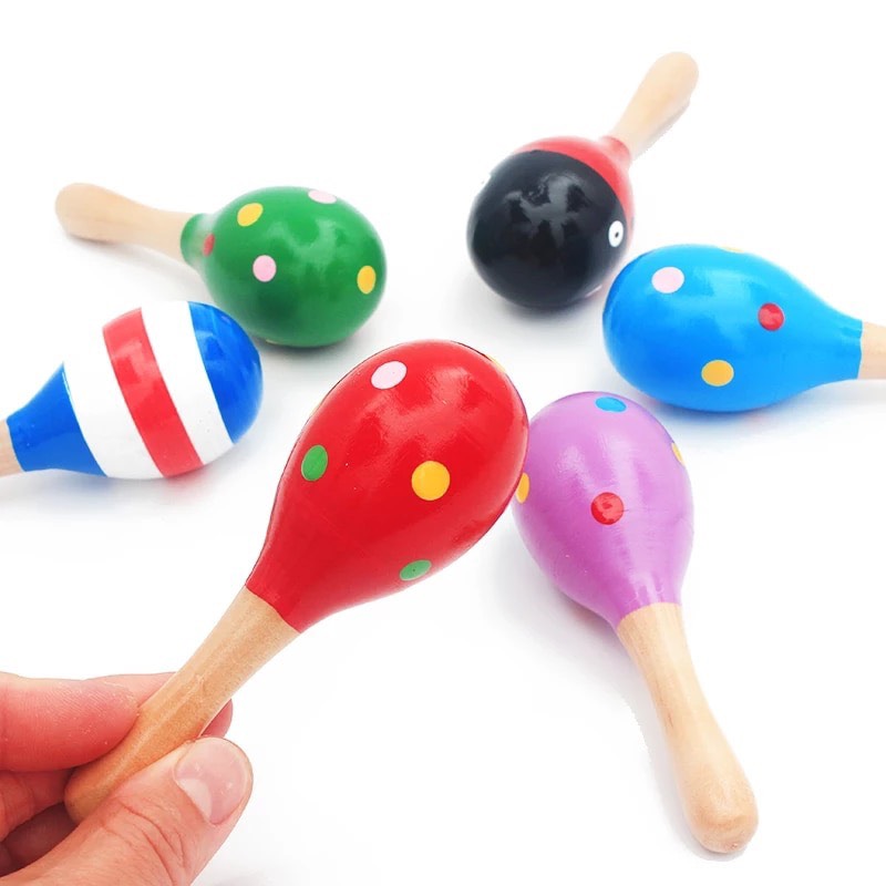 Bộ 1 Chiếc Đồ Chơi Sơ Sinh Lục Lạc Gỗ Đầu Tròn Có Hạt Xúc Xắc Bên Trong Tạo Âm Thanh Êm Tai Và Giúp Bé Tập Cầm Nắm