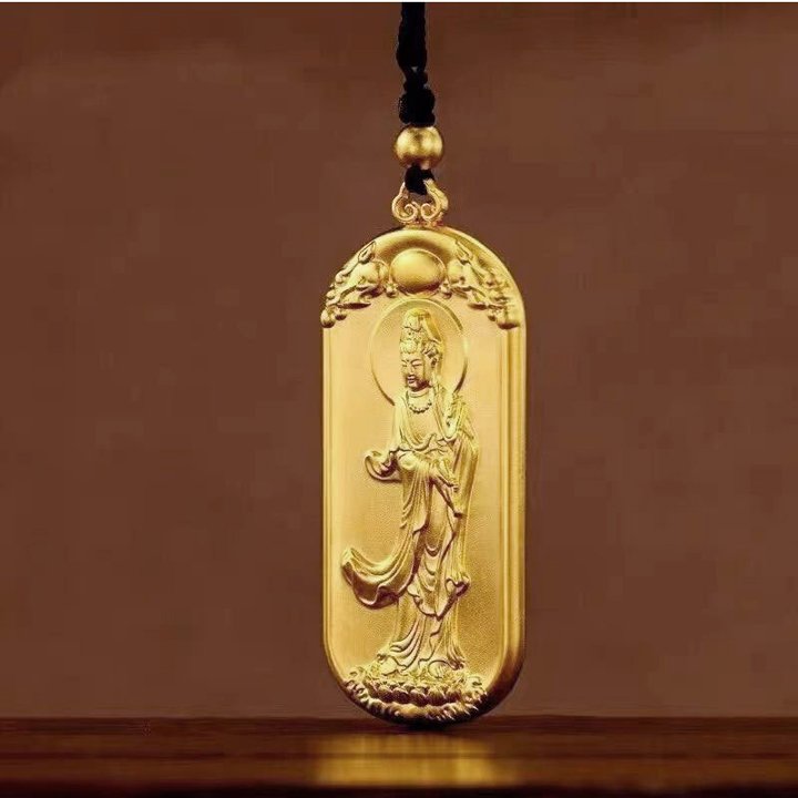 Dây chuyền, vòng cổ mặt Phật Quan Âm Bồ Tát mạ 18k khắc Bát Nhã Tâm Kinh - KT05