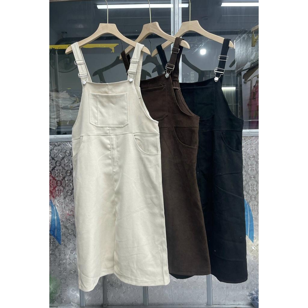 Yếm váy jean nữ dáng dài EMIX, đầm yếm xẻ trước phối túi lớn trước ngực, basic, dưới 55kg Yem2624