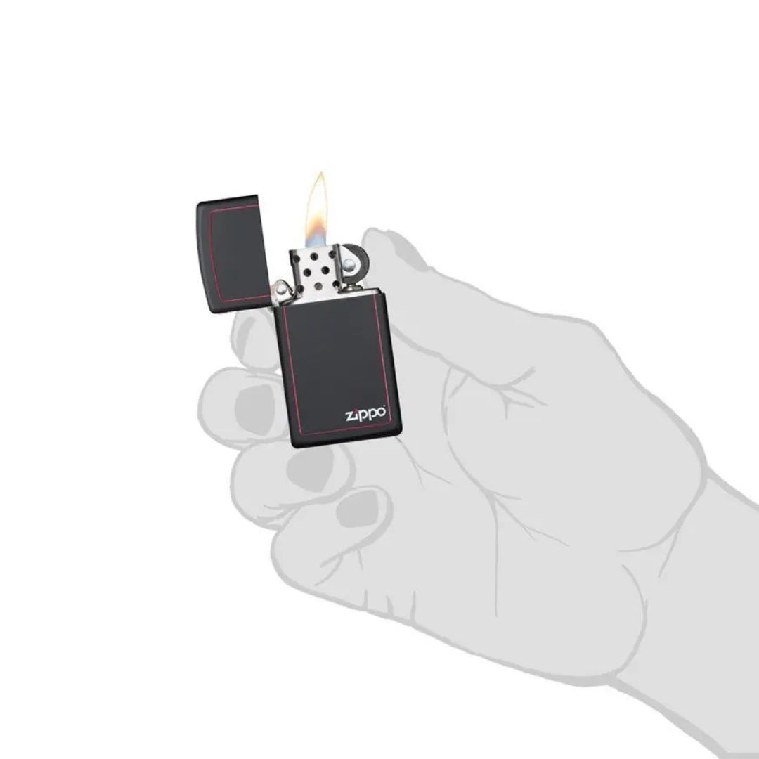 Zippo Slim đen nhám viền đỏ chính hãng – Bật lửa chống gió cao cấp