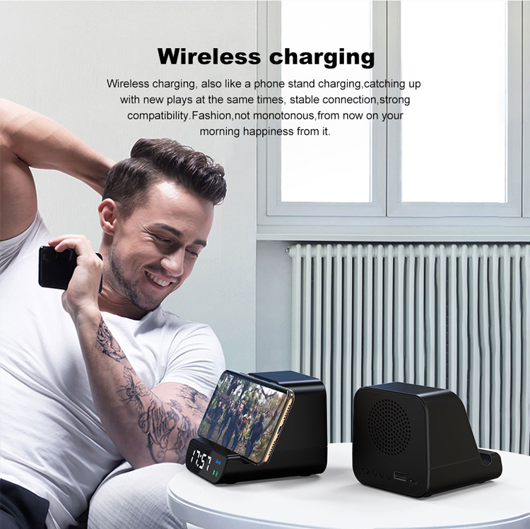 Bộ sạc không dây công suất 10W đa chức năng loa bluetooth, báo thức, sạc dự phòng, giá đỡ điện thoại rất tiện dụng WX016