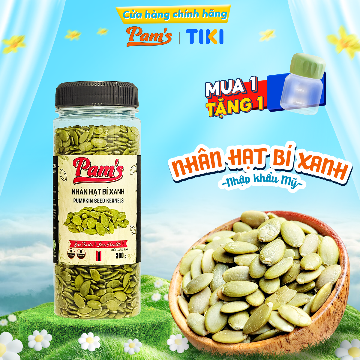 Hạt Bí Xanh Tách Vỏ Nhập Khẩu Mỹ Pams 300ghũ, Nhân To, Dày Cơm, Giòn Bùi, Thích Hợp Ăn Vặt, Ăn Kiêng, Dinh Dưỡng Mẹ Bầu – 300g