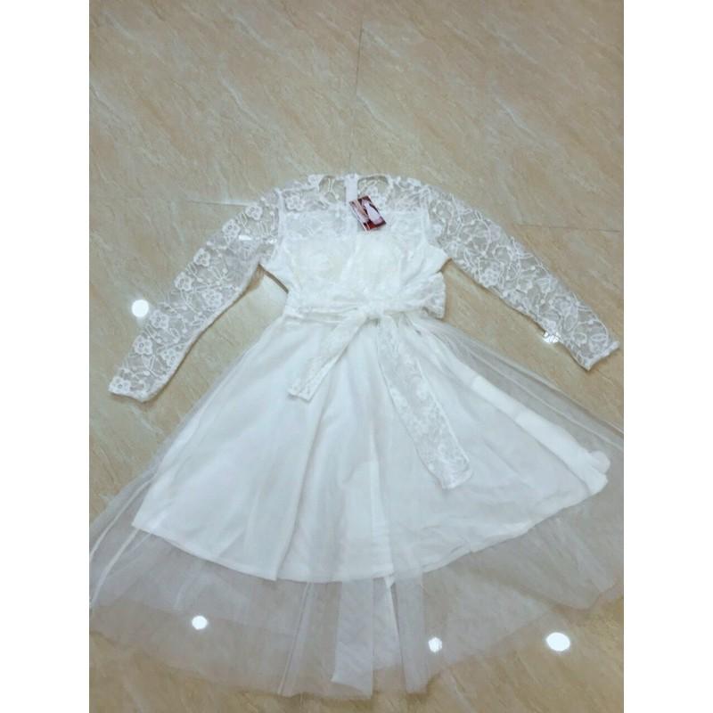 Đầm ren xoè phối tùng lưới cứng có mút ngực kèm hình thật xinh lung linh