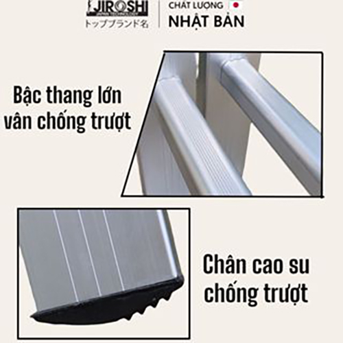 Thang nhôm gấp 4 đoạn Jiroshi 3 4 5 6 bậc, thang gấp 4 khúc chữ m khóa tự động hợp kim nhôm Nhật Bản.