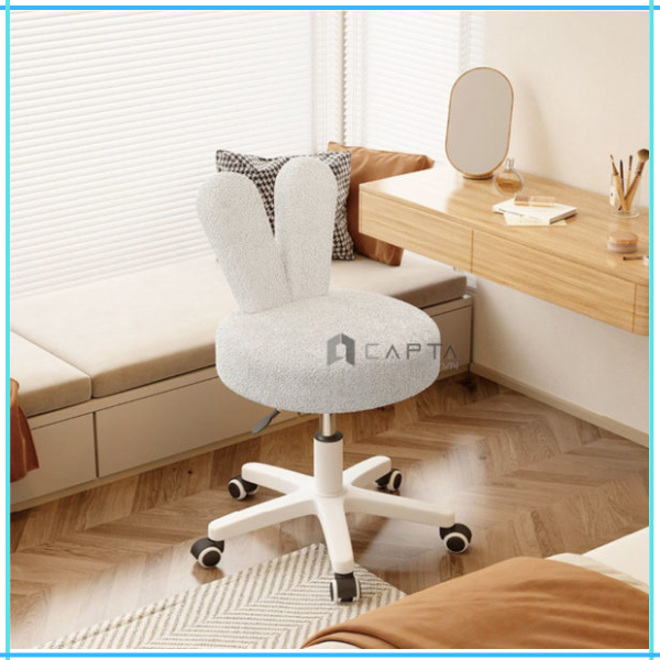 Ghế xoay trang điểm bọc nệm vải lông cừu cao cấp tựa lưng tai thỏ chân tăng giảm CE1019-F - Cute rabbit make up chair