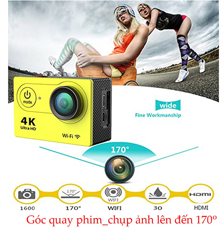 Camera Hành Trình Sports 4K Ultra Hd Wifi, Độ Phân Giải 1080P Full HD, Chống Rung Lắc, Chống Nước