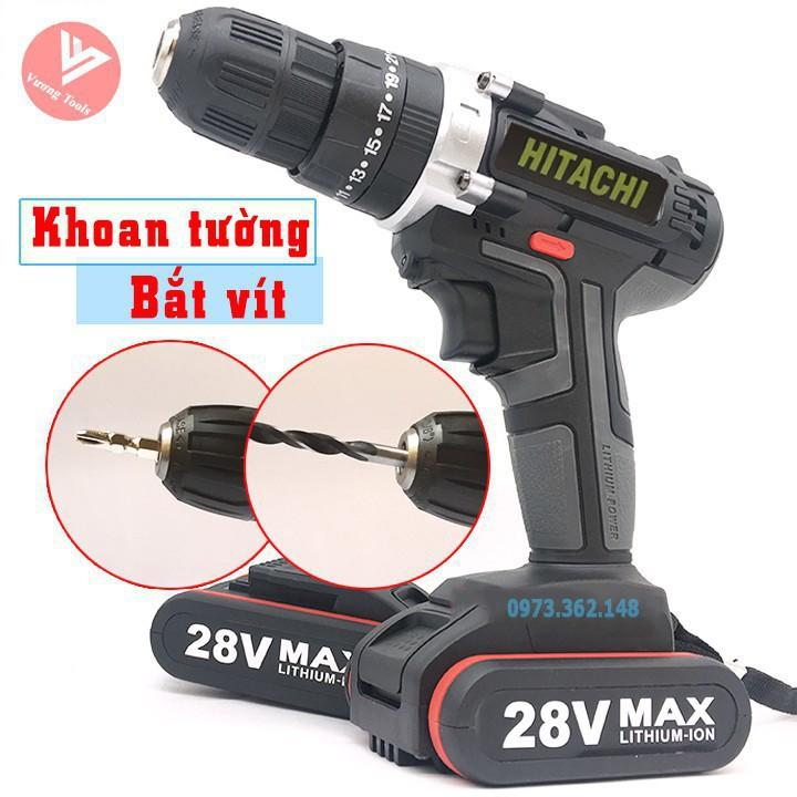 Máy Khoan Hitachi 28V 3 chức năng, Khoan Pin Bắt Vít Kèm Bộ Phụ Kiện 24 Món