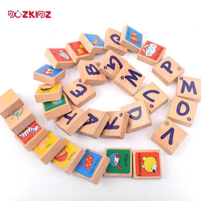 Đồ chơi gỗ thông minh, bảng gỗ xếp 26 chữ cái Tiếng Anh kèm từ vựng cho bé - DOZKIDZ