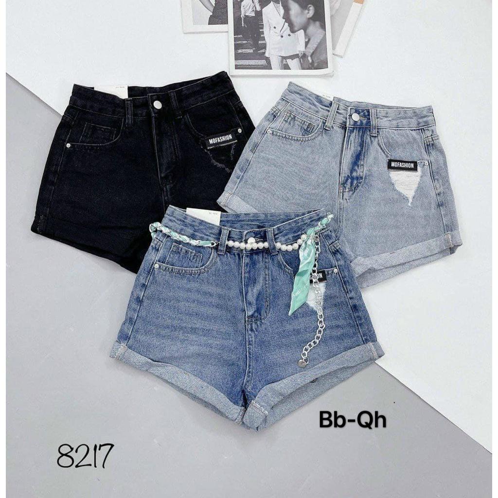 Quần đùi lưng cao cho bé gái phối đồ đi chơi sành điệu size 10-40kg chất jeans co giãn mềm mại