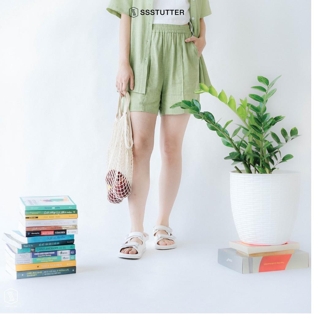 Quần short nữ SSSTUTTER cạp chun chất linen thoải mái summerset shorts