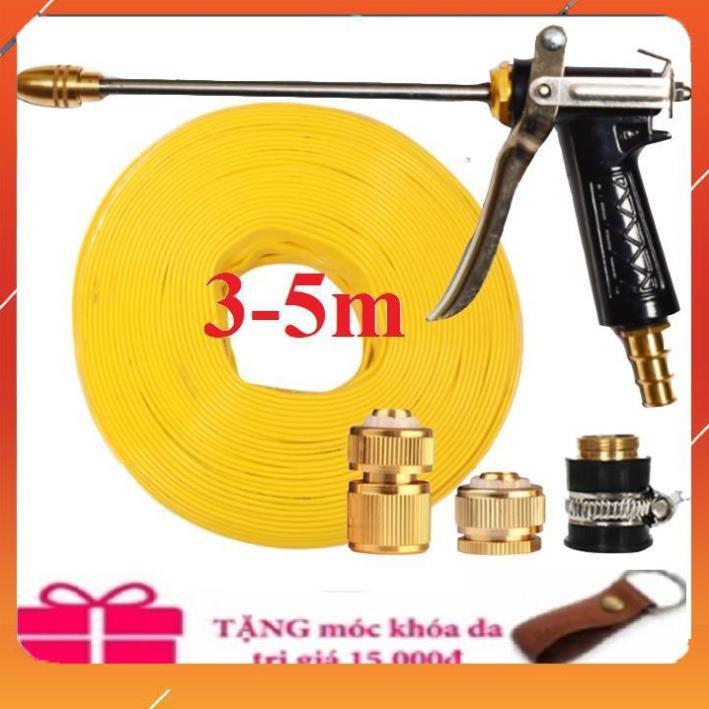 Bộ dây vòi xịt nước rửa xe,tưới cây ,tăng áp 3 lần, loại 3m, 5m 206318 đầu đồng,cút đồng,nối đồng+ móc khoá