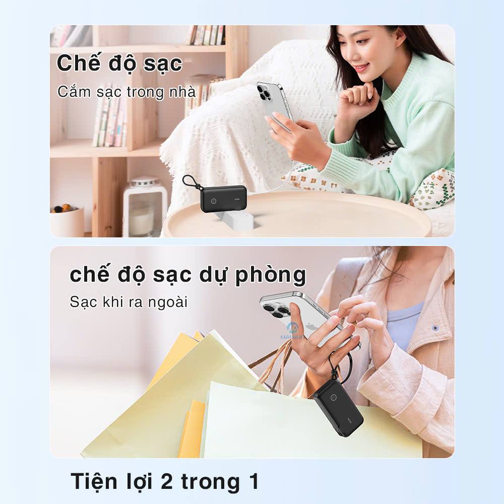 Pin sạc dự phòng ROCKSPACE Y30 10000mah sạc nhanh 22,5W tích hợp củ sạc, hàng chính hãng bảo hành 12 tháng