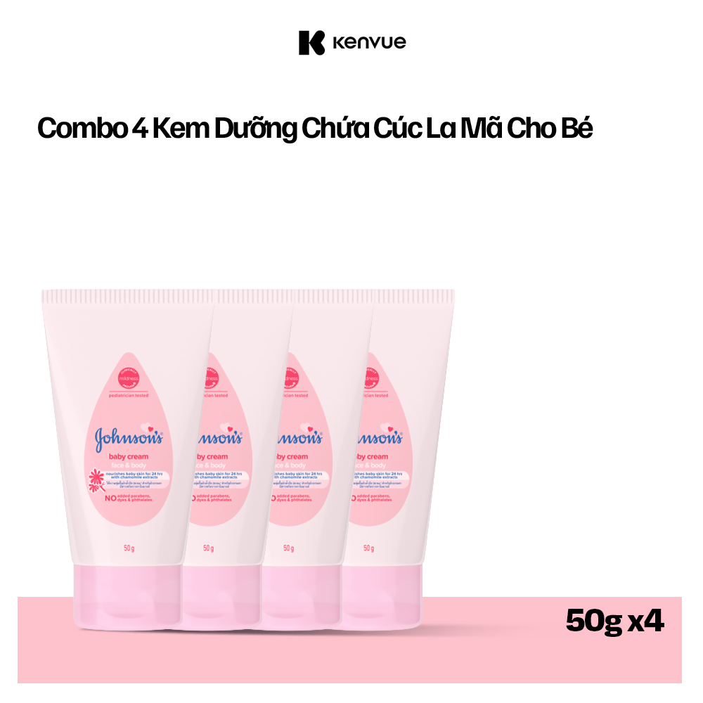 Combo 4 Kem dưỡng da chứa cúc La Mã Johnson's Baby Cream 50g