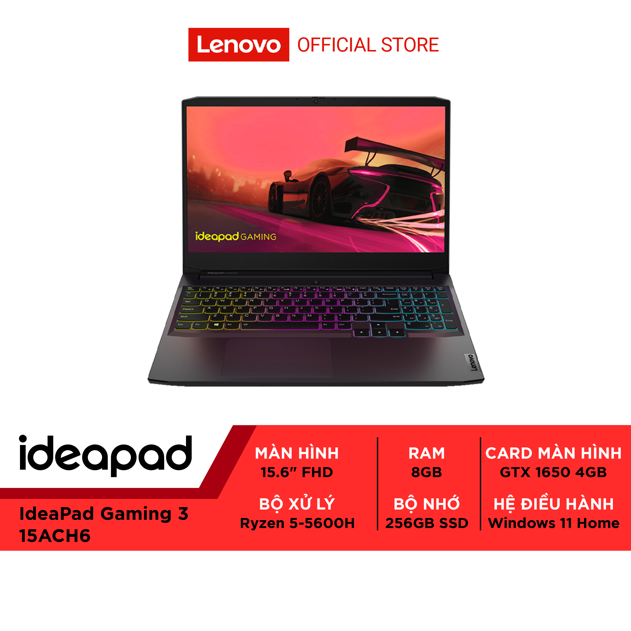 Laptop Lenovo IdeaPad Gaming 3 15ACH6 82K201BCVN R5-5600H|8GB|256GB|GTX 1650|15.6 FHD|WIN 11 - Hàng chính hãng
