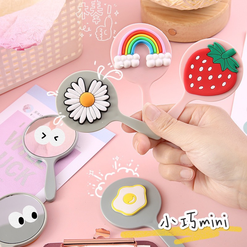 Gương mini cầm tay họa tiết hoạt hình siêu xinh - Gương mini có tay cầm tiện lợi in hình cute