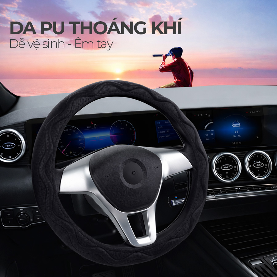 Bọc Vô Lăng CIND Y019 Size M Màu Đen Da PU Lõi TPE Chống Trượt Siêu Êm - Nhập Khẩu Chính Hãng