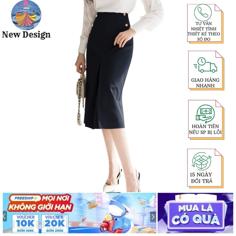 Chân Váy Công Sở New Design Dáng chữ A, Xếp Ly ,Có Túi Dài Qua Gối Tôn Dáng