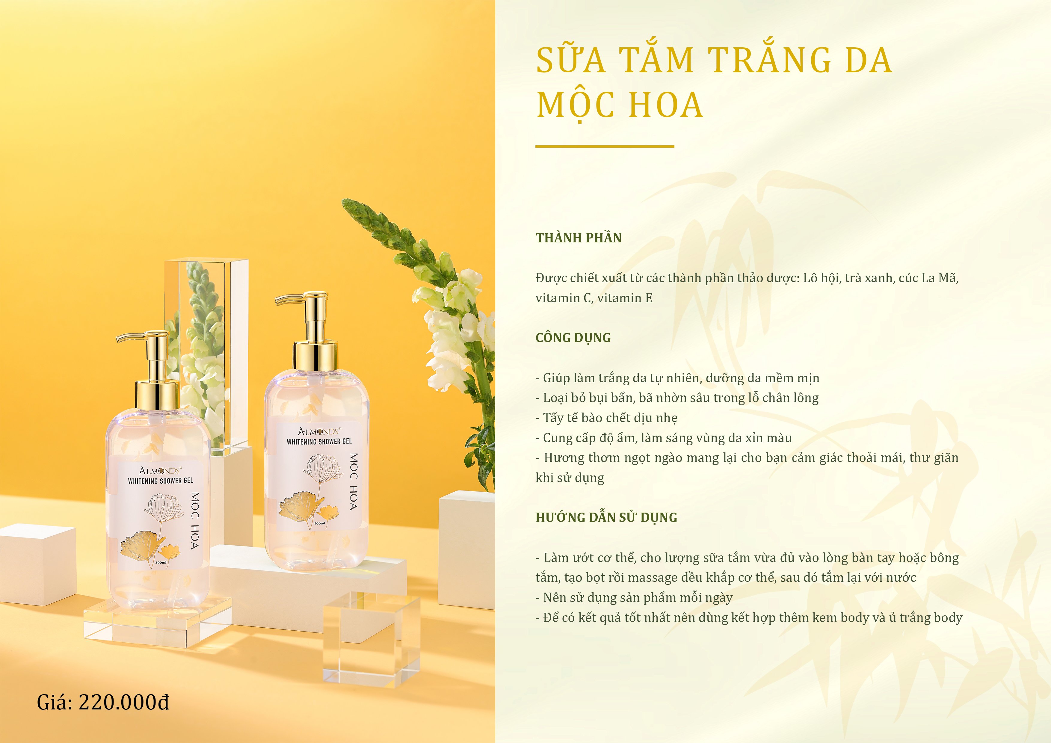 Sữa tắm trắng Mộc Hoa Almonds 300ml